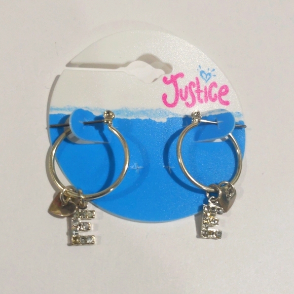 Justice Silver-tone Hoop Earrings Sparkling "E" & star-shaped charms - Girls - Picture 3 of 8
